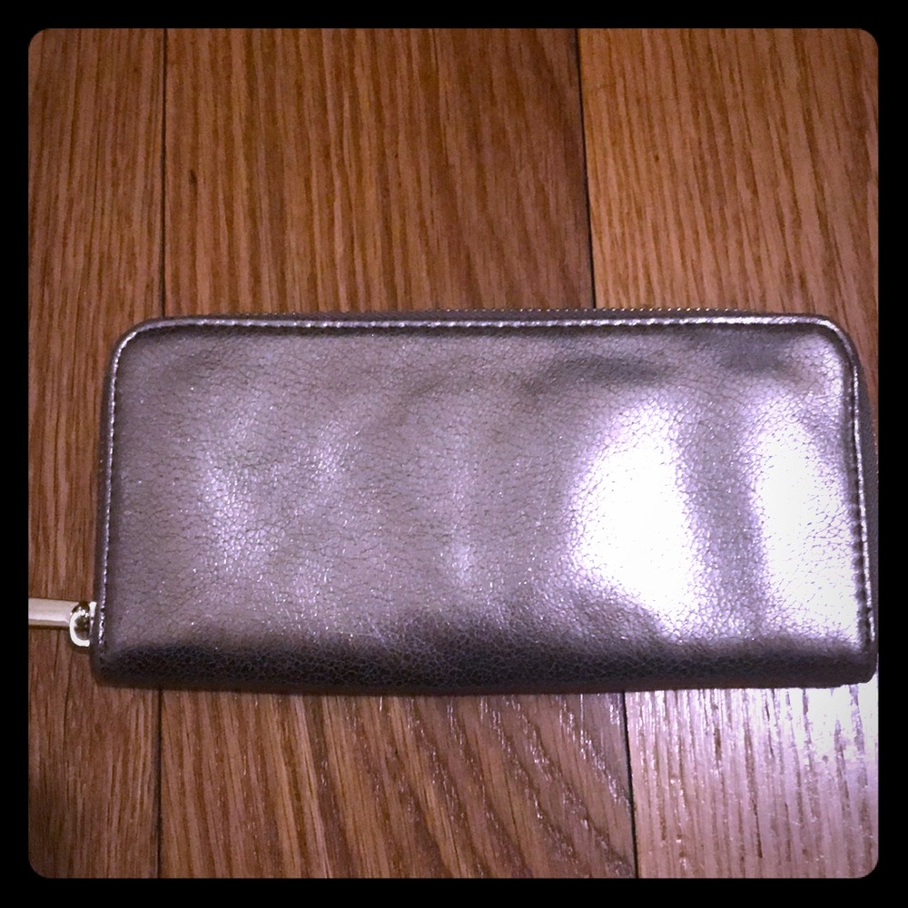 Gold metallic wallet style clutch